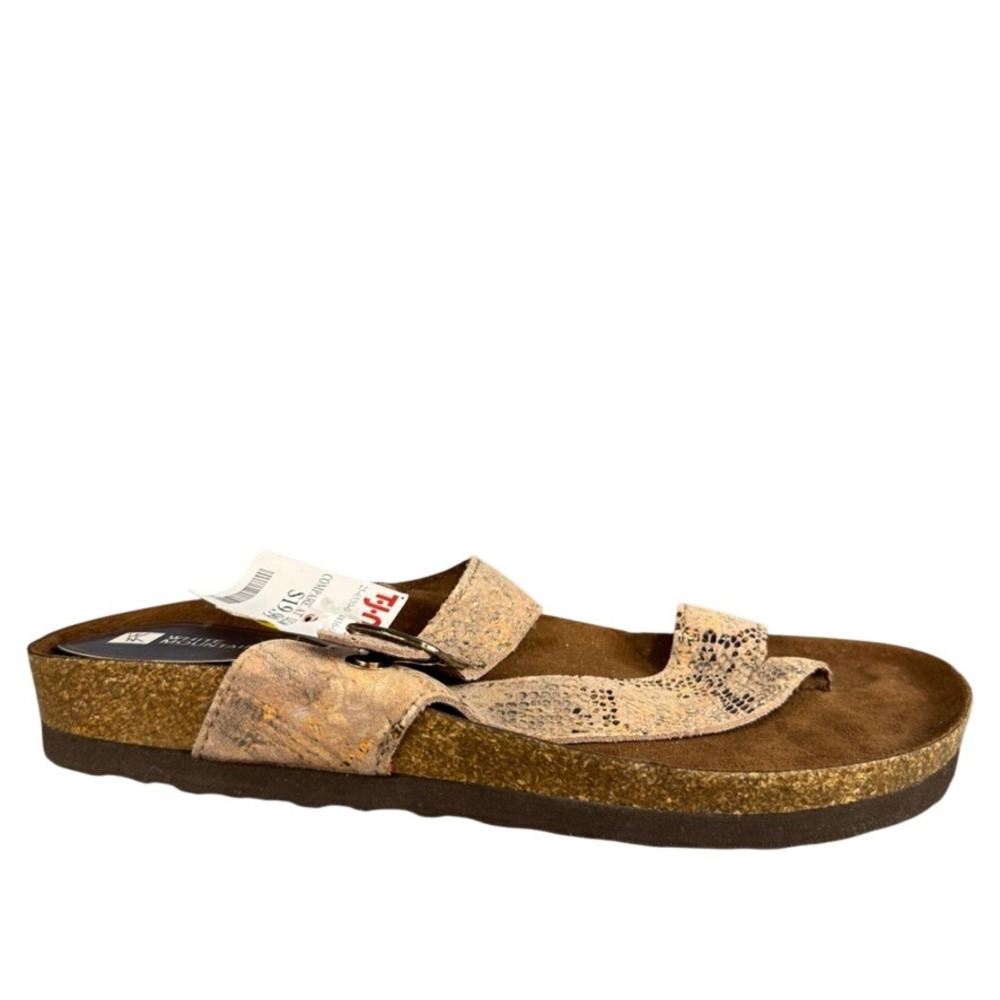 NWT White Mountain Hasty Leather Footbed Sandals Metallic Snakeskin Gold Tan 9M